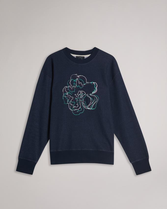 Sweatshirt Ted Baker Long Sleeve Embroidered Flower Bleu Marine Homme | UBW-44201547